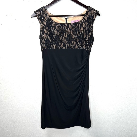 ELIZA J Black Lace Bodice Evening Dress Sleeveless Size 8 Petite - Picture 1 of 8